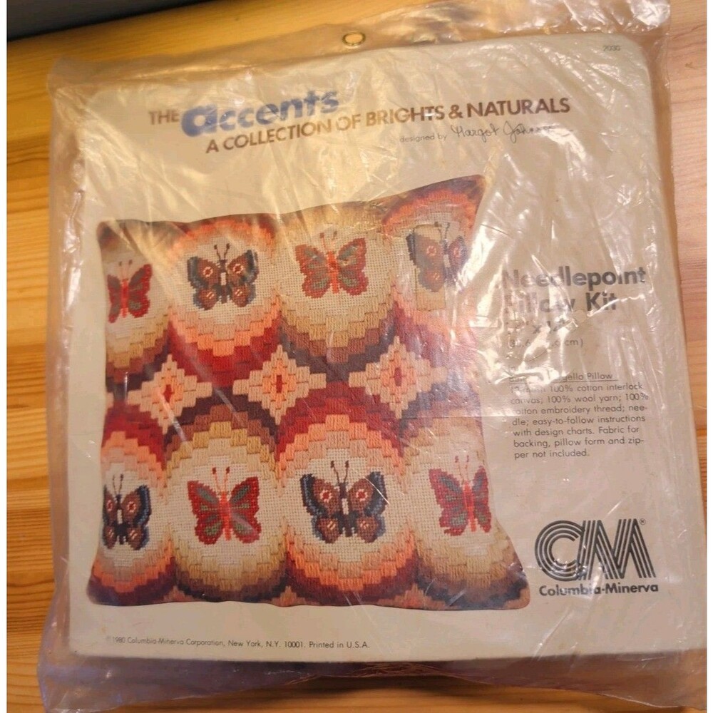 Vintage Columbia Minerva Butterfly Bargello Pillow Kit 14" x 14" 1980 #2030